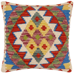 handmade Traditional Pillow Rust Blue Hand-Woven SQUARE 100% WOOL Hand woven turkish pillow2' x 2'