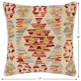 handmade Traditional Pillow Red Beige Hand-Woven SQUARE 100% WOOL  Hand woven turkish pillow  2 x 2