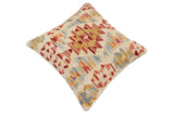 handmade Traditional Pillow Red Beige Hand-Woven SQUARE 100% WOOL  Hand woven turkish pillow  2 x 2