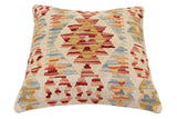 handmade Traditional Pillow Red Beige Hand-Woven SQUARE 100% WOOL  Hand woven turkish pillow  2 x 2