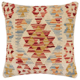 handmade Traditional Pillow Red Beige Hand-Woven SQUARE 100% WOOL  Hand woven turkish pillow  2 x 2