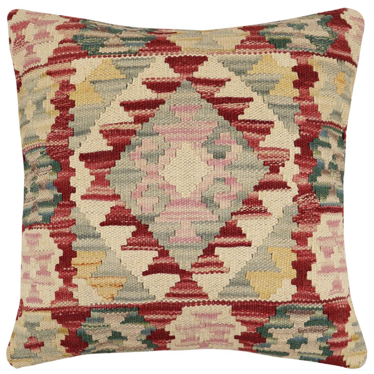 handmade Traditional Pillow Red Beige Hand-Woven SQUARE 100% WOOL Hand woven turkish pillow2 x 2