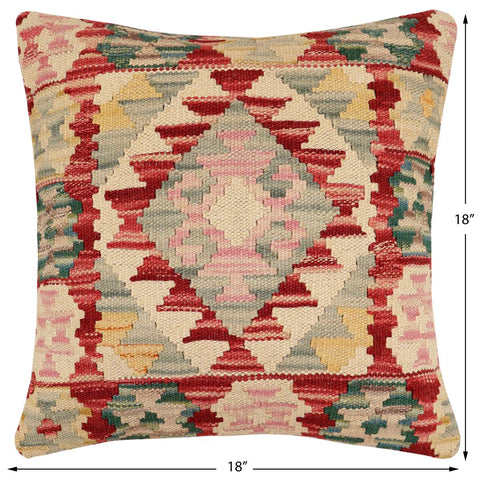 handmade Traditional Pillow Red Beige Hand-Woven SQUARE 100% WOOL Hand woven turkish pillow2 x 2
