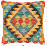 handmade Traditional Pillow Rust Blue Hand-Woven SQUARE 100% WOOL Hand woven turkish pillow2' x 2'
