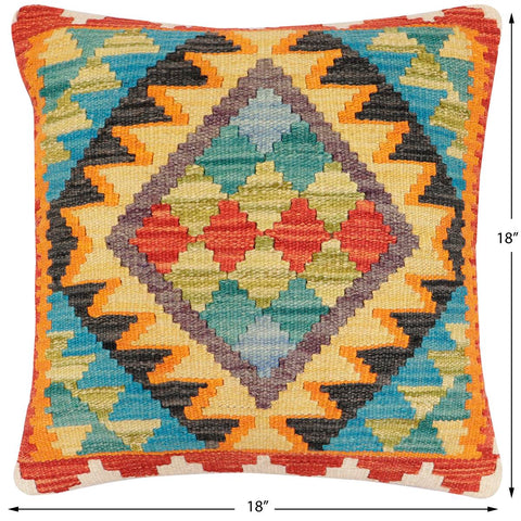 handmade Traditional Pillow Rust Blue Hand-Woven SQUARE 100% WOOL Hand woven turkish pillow2 x 2