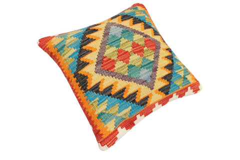 handmade Traditional Pillow Rust Blue Hand-Woven SQUARE 100% WOOL Hand woven turkish pillow2 x 2