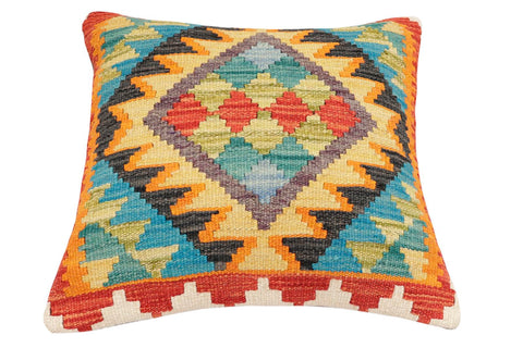 handmade Traditional Pillow Rust Blue Hand-Woven SQUARE 100% WOOL Hand woven turkish pillow2 x 2