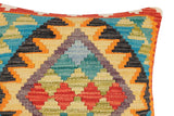 handmade Traditional Pillow Rust Blue Hand-Woven SQUARE 100% WOOL Hand woven turkish pillow2' x 2'
