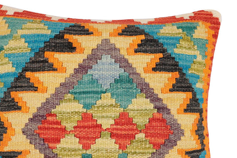 handmade Traditional Pillow Rust Blue Hand-Woven SQUARE 100% WOOL Hand woven turkish pillow2 x 2