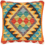 handmade Traditional Pillow Rust Blue Hand-Woven SQUARE 100% WOOL Hand woven turkish pillow2' x 2'