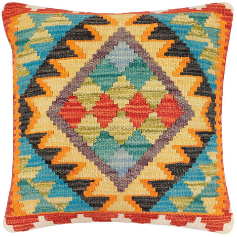 handmade Traditional Pillow Rust Blue Hand-Woven SQUARE 100% WOOL Hand woven turkish pillow2 x 2