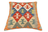 handmade Traditional Pillow Rust Blue Hand-Woven SQUARE 100% WOOL  Hand woven turkish pillow  2 x 2
