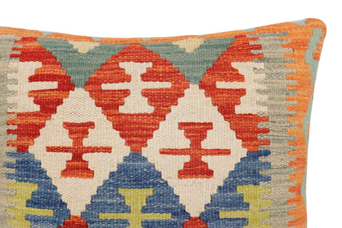 handmade Traditional Pillow Rust Blue Hand-Woven SQUARE 100% WOOL  Hand woven turkish pillow  2 x 2