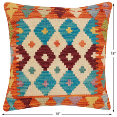 handmade Traditional Pillow Rust Blue Hand-Woven SQUARE 100% WOOL Hand woven turkish pillow2' x 2'