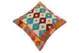 handmade Traditional Pillow Rust Blue Hand-Woven SQUARE 100% WOOL Hand woven turkish pillow2' x 2'