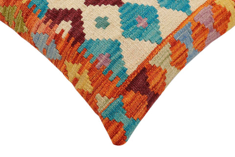 handmade Traditional Pillow Rust Blue Hand-Woven SQUARE 100% WOOL Hand woven turkish pillow2 x 2