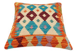 handmade Traditional Pillow Rust Blue Hand-Woven SQUARE 100% WOOL Hand woven turkish pillow2' x 2'