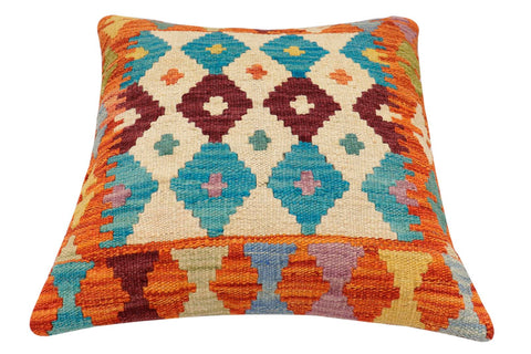handmade Traditional Pillow Rust Blue Hand-Woven SQUARE 100% WOOL Hand woven turkish pillow2 x 2