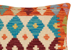 handmade Traditional Pillow Rust Blue Hand-Woven SQUARE 100% WOOL Hand woven turkish pillow2' x 2'