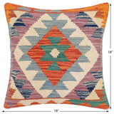 handmade Traditional Pillow Rust Blue Hand-Woven SQUARE 100% WOOL Hand woven turkish pillow2' x 2'