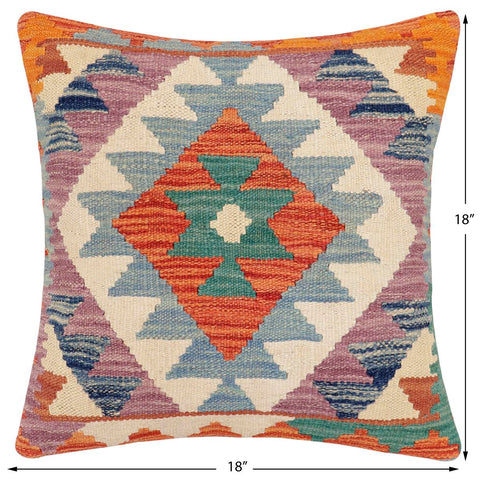 handmade Traditional Pillow Rust Blue Hand-Woven SQUARE 100% WOOL Hand woven turkish pillow2 x 2
