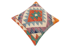 handmade Traditional Pillow Rust Blue Hand-Woven SQUARE 100% WOOL Hand woven turkish pillow2' x 2'