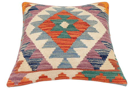 handmade Traditional Pillow Rust Blue Hand-Woven SQUARE 100% WOOL Hand woven turkish pillow2 x 2