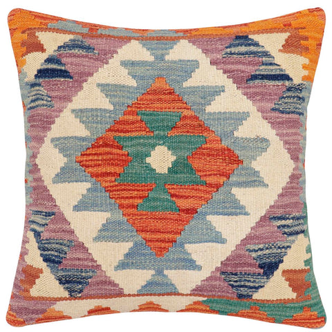 handmade Traditional Pillow Rust Blue Hand-Woven SQUARE 100% WOOL Hand woven turkish pillow2 x 2