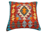 handmade Traditional Pillow Rust Blue Hand-Woven SQUARE 100% WOOL  Hand woven turkish pillow  2 x 2