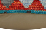handmade Traditional Pillow Rust Blue Hand-Woven SQUARE 100% WOOL  Hand woven turkish pillow  2 x 2