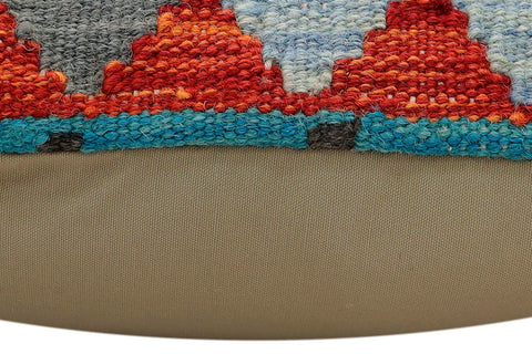 handmade Traditional Pillow Rust Blue Hand-Woven SQUARE 100% WOOL  Hand woven turkish pillow  2 x 2
