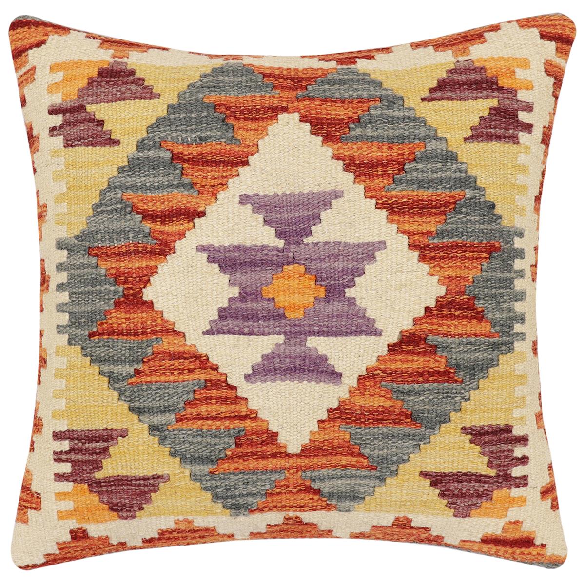 handmade Traditional Pillow Rust Gray Hand-Woven SQUARE 100% WOOL  Hand woven turkish pillow  2 x 2