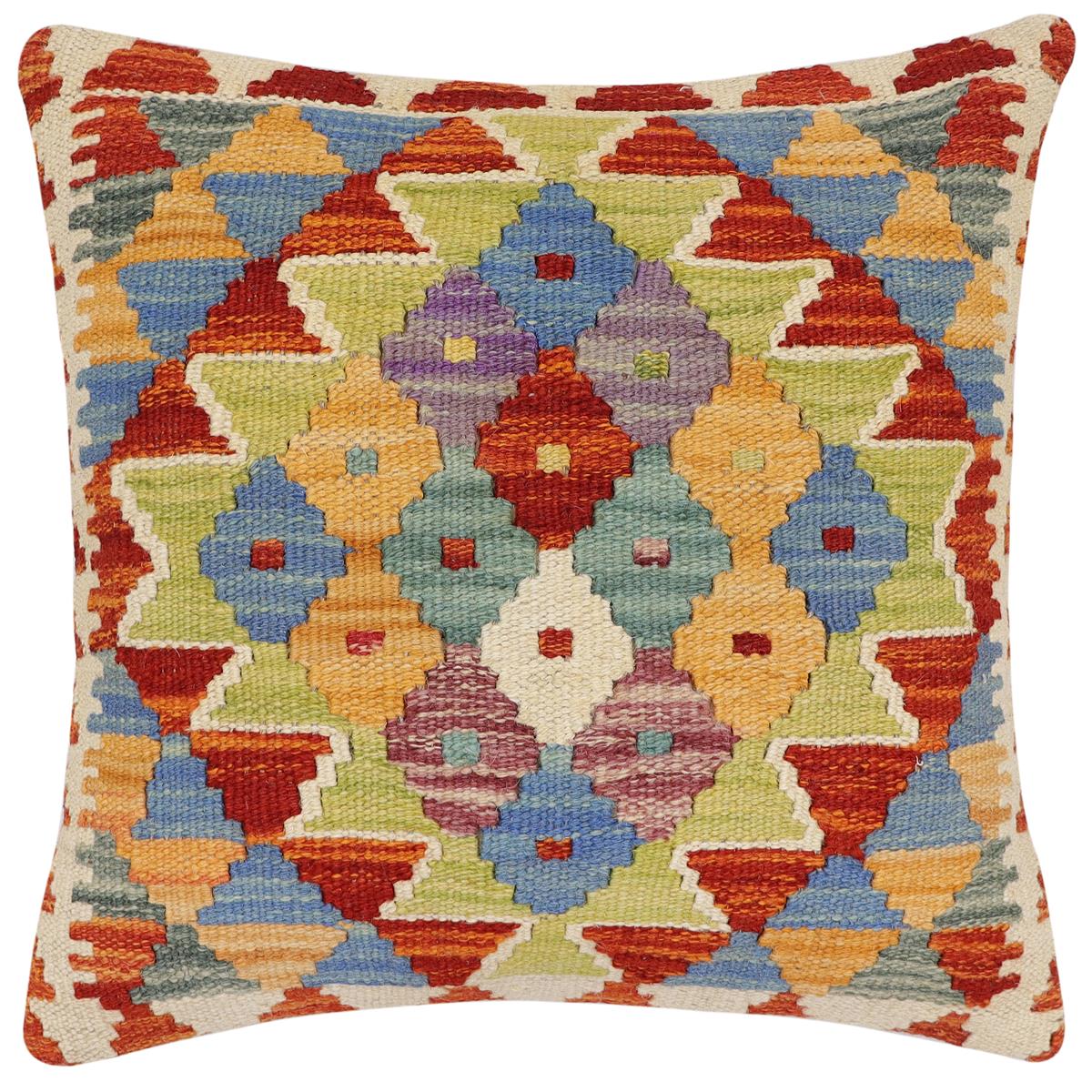 handmade Traditional Pillow Rust Blue Hand-Woven SQUARE 100% WOOL Hand woven turkish pillow2' x 2'