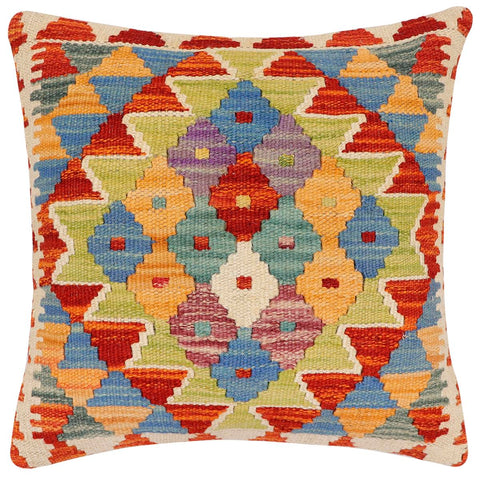 handmade Traditional Pillow Rust Blue Hand-Woven SQUARE 100% WOOL Hand woven turkish pillow2 x 2