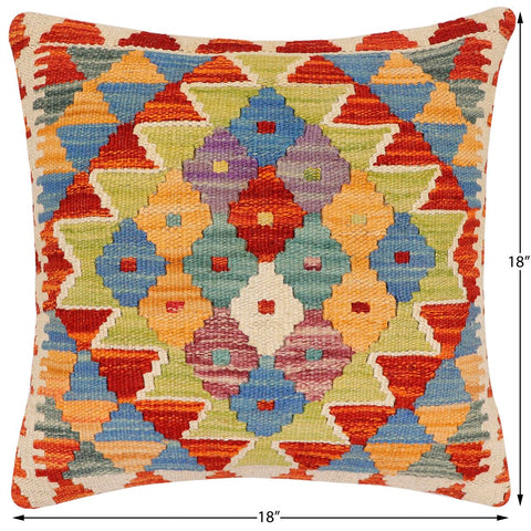 handmade Traditional Pillow Rust Blue Hand-Woven SQUARE 100% WOOL Hand woven turkish pillow2 x 2