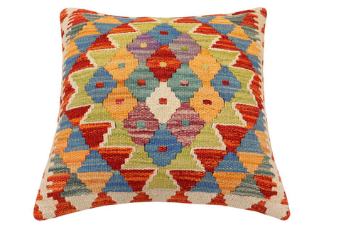 handmade Traditional Pillow Rust Blue Hand-Woven SQUARE 100% WOOL Hand woven turkish pillow2 x 2