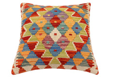 handmade Traditional Pillow Rust Blue Hand-Woven SQUARE 100% WOOL Hand woven turkish pillow2' x 2'