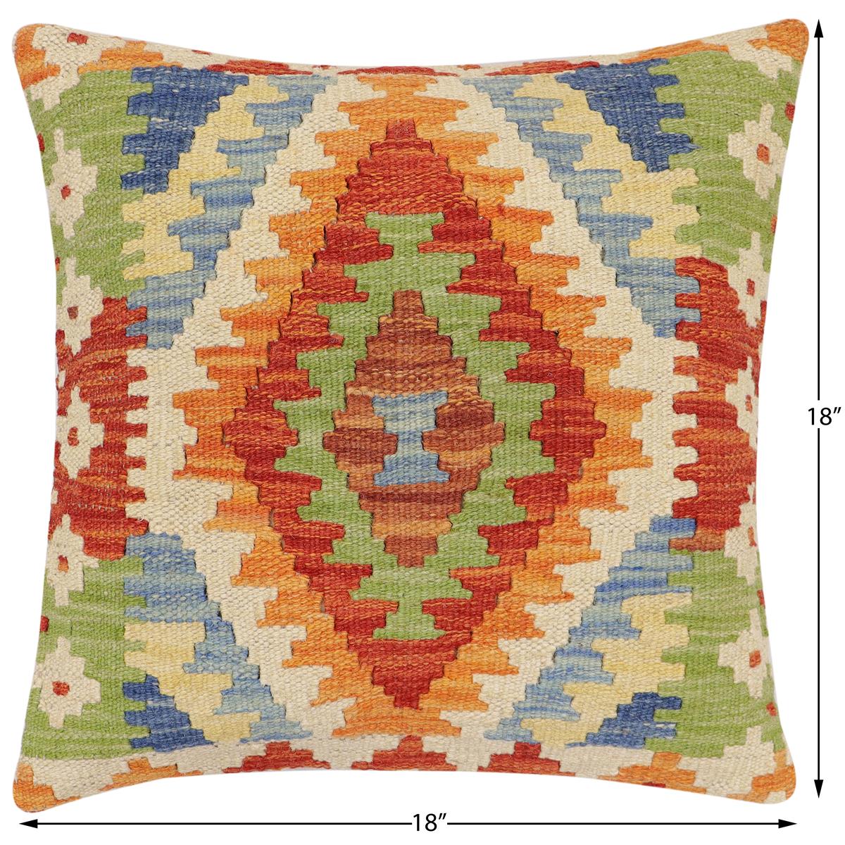 handmade Traditional Pillow Rust Blue Hand-Woven SQUARE 100% WOOL Hand woven turkish pillow2' x 2'