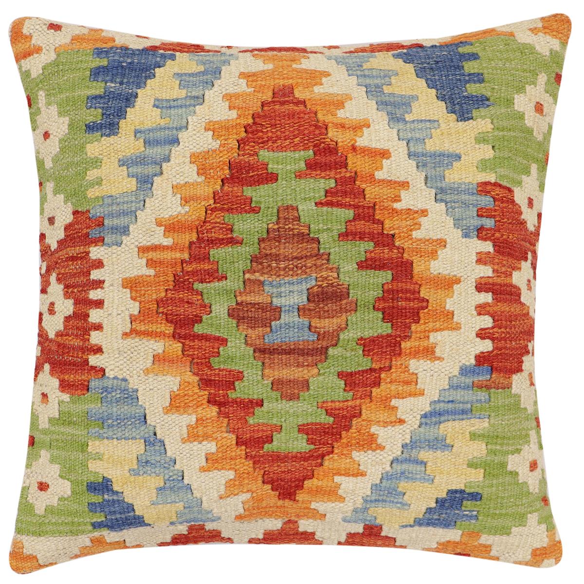 handmade Traditional Pillow Rust Blue Hand-Woven SQUARE 100% WOOL Hand woven turkish pillow2' x 2'