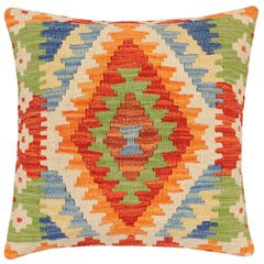 handmade Traditional Pillow Rust Blue Hand-Woven SQUARE 100% WOOL Hand woven turkish pillow2' x 2'