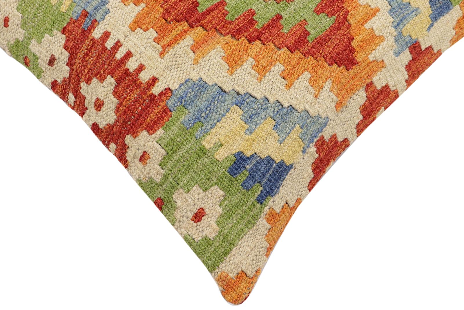 handmade Traditional Pillow Rust Blue Hand-Woven SQUARE 100% WOOL Hand woven turkish pillow2' x 2'