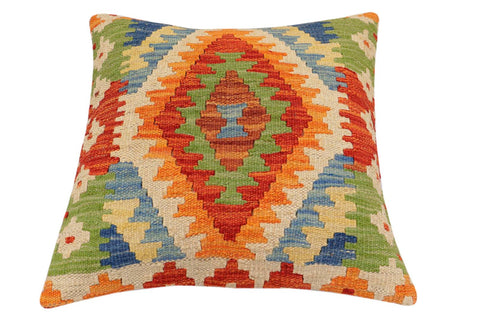 handmade Traditional Pillow Rust Blue Hand-Woven SQUARE 100% WOOL Hand woven turkish pillow2 x 2