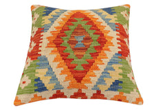 handmade Traditional Pillow Rust Blue Hand-Woven SQUARE 100% WOOL Hand woven turkish pillow2' x 2'