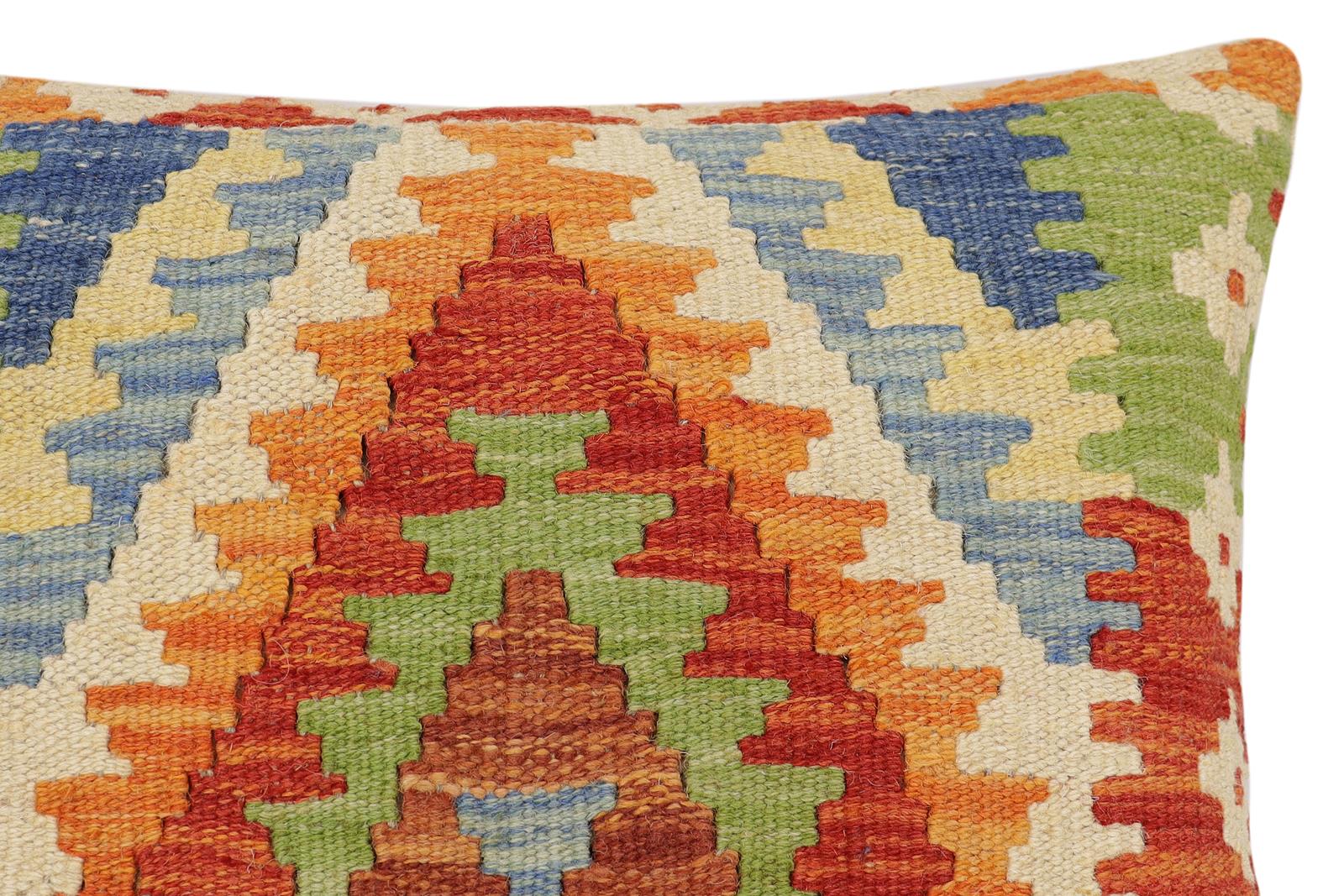 handmade Traditional Pillow Rust Blue Hand-Woven SQUARE 100% WOOL Hand woven turkish pillow2' x 2'