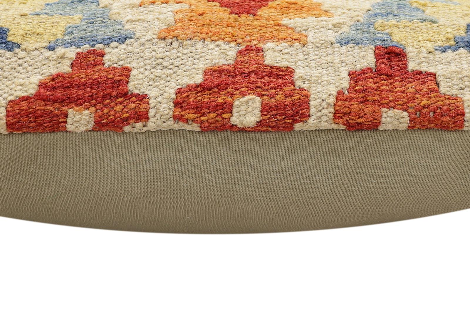 handmade Traditional Pillow Rust Blue Hand-Woven SQUARE 100% WOOL Hand woven turkish pillow2' x 2'