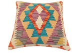 handmade Traditional Pillow Rust Blue Hand-Woven SQUARE 100% WOOL Hand woven turkish pillow2' x 2'