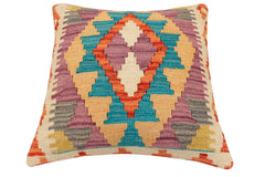 handmade Traditional Pillow Rust Blue Hand-Woven SQUARE 100% WOOL Hand woven turkish pillow2' x 2'
