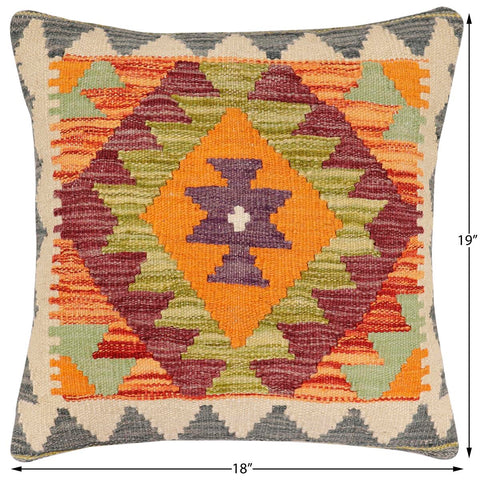 handmade Traditional Pillow Rust Gray Hand-Woven SQUARE 100% WOOL  Hand woven turkish pillow  2 x 2