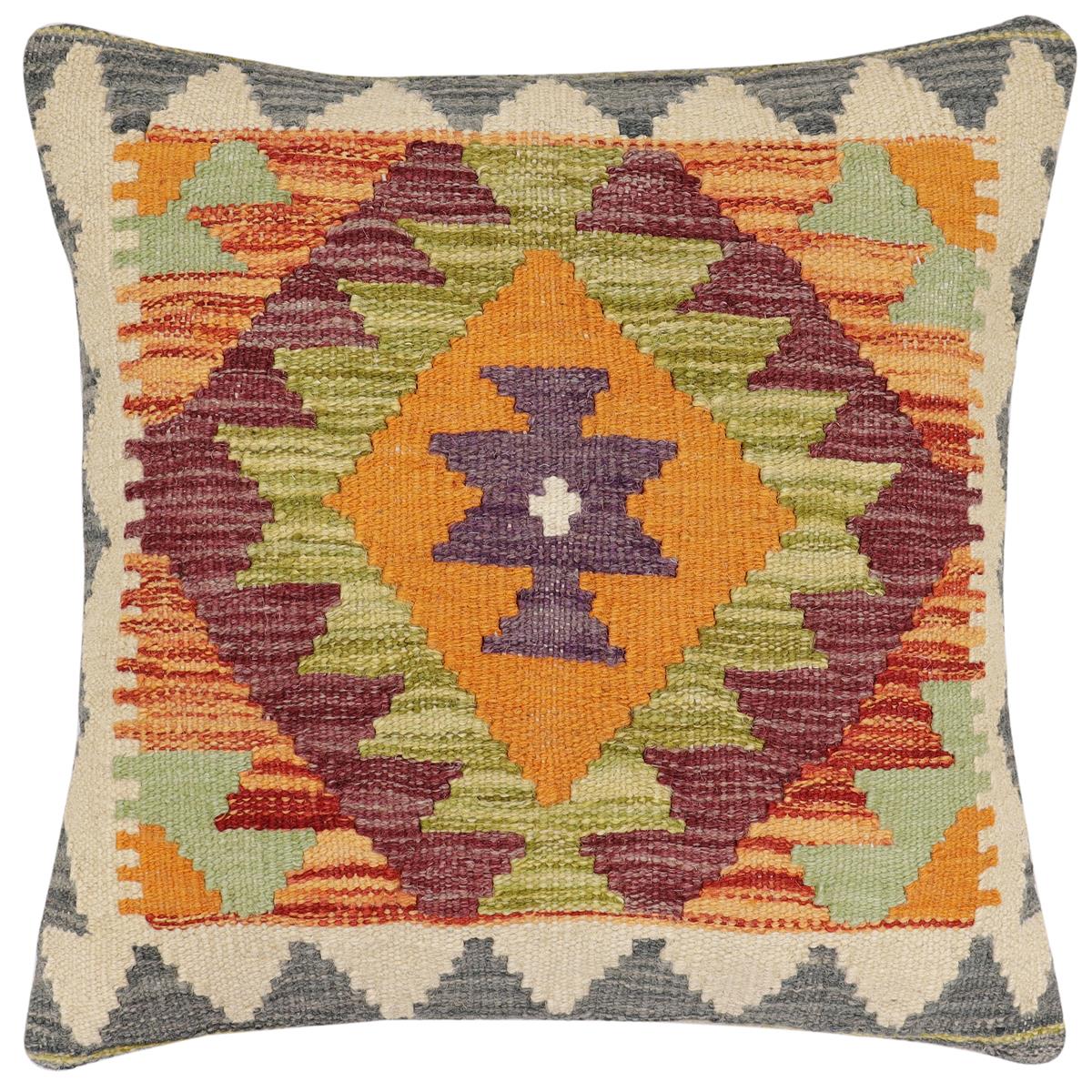 handmade Traditional Pillow Rust Gray Hand-Woven SQUARE 100% WOOL  Hand woven turkish pillow  2 x 2