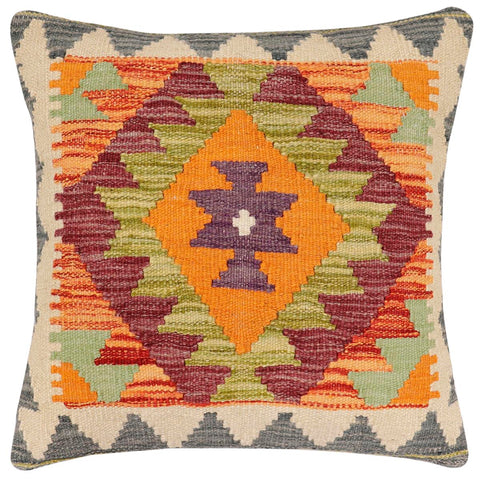 handmade Traditional Pillow Rust Gray Hand-Woven SQUARE 100% WOOL  Hand woven turkish pillow  2 x 2